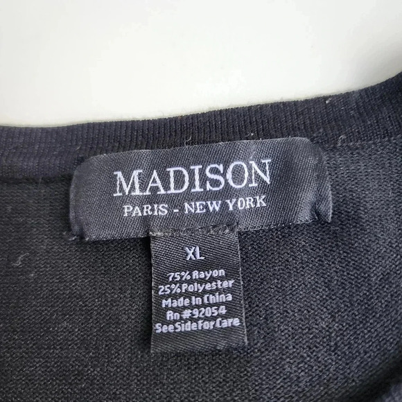 Madison Paris 3/4 Sleeve Crew Neck Sweater Knit Top Studded Rhinestones Black XL - Picture 10 of 10